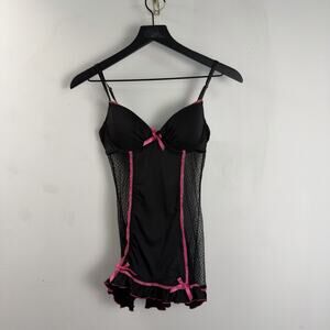 Rampage Intimates Black/Pink Mesh Lace Bustier Bra Women's Lingerie Sexy Medium